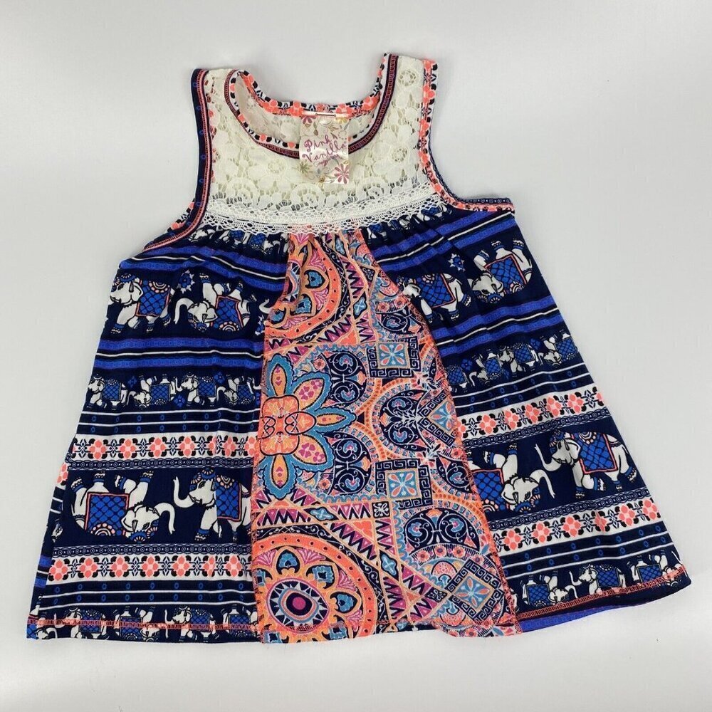 Pink Vanilla Tank Top Girls 5 Lace Elephants Blue Orange Soft Sleeveless